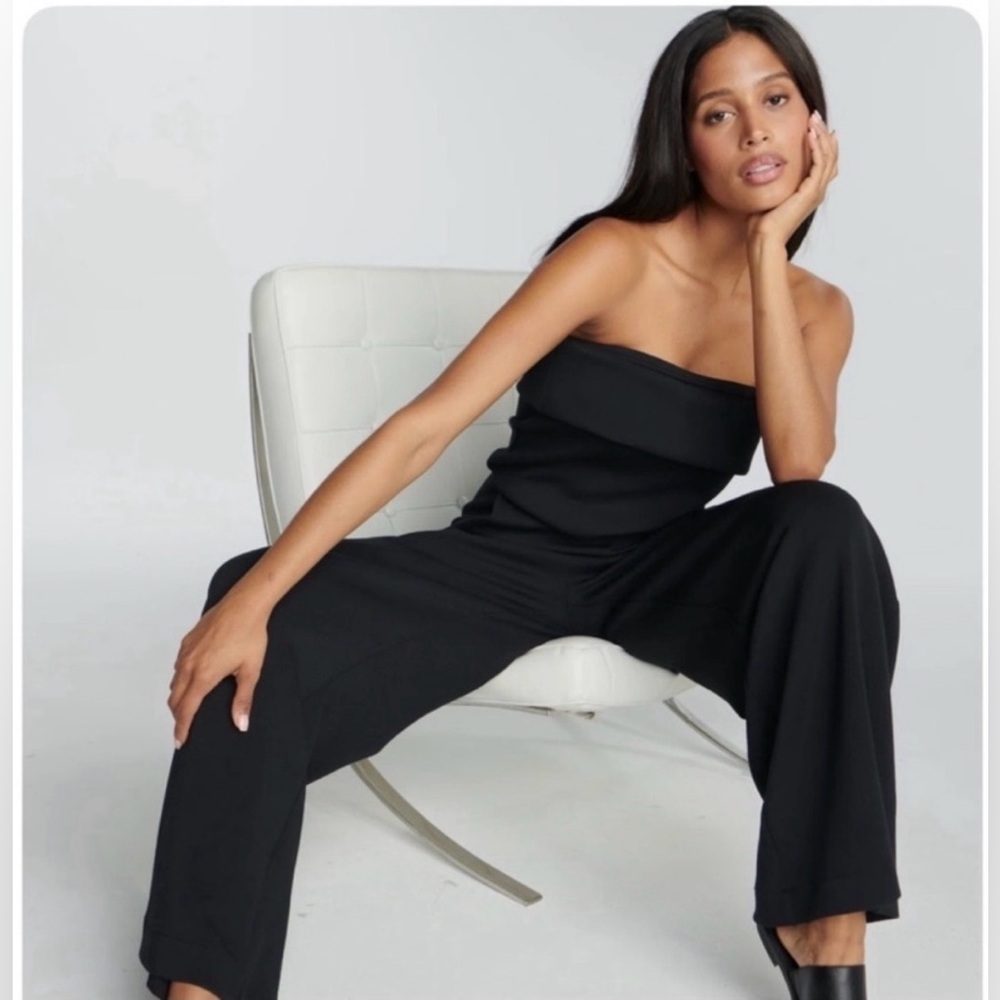 SPANX Black Strapless Wide-Leg Jumpsuit